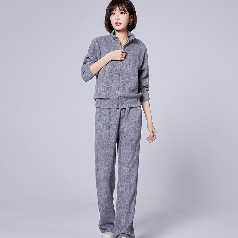 日韩风立领开衫卫衣卫裤套装女2025秋装新品纯色棉质休闲运动服潮|undefined