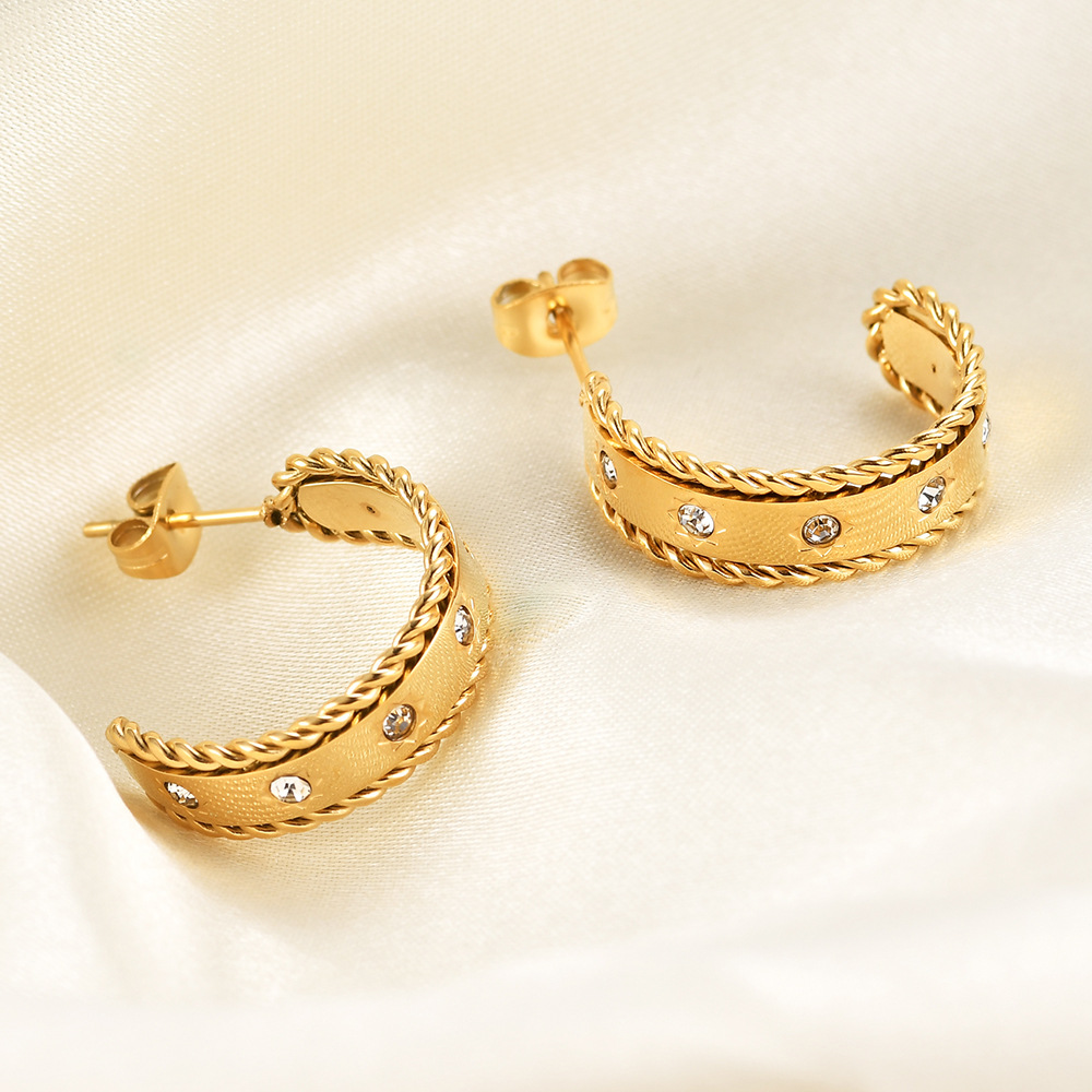 Fashion Round Titanium Steel Plating Artificial Rhinestones Earrings 1 Pair