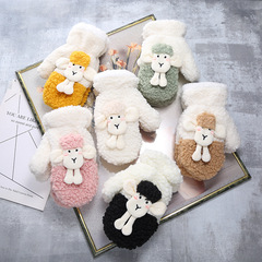 Korean cartoon-style sheep neck gloves for women, windproof and warm, student-friendly cute lamb wool, thickened warm all-around fingerless