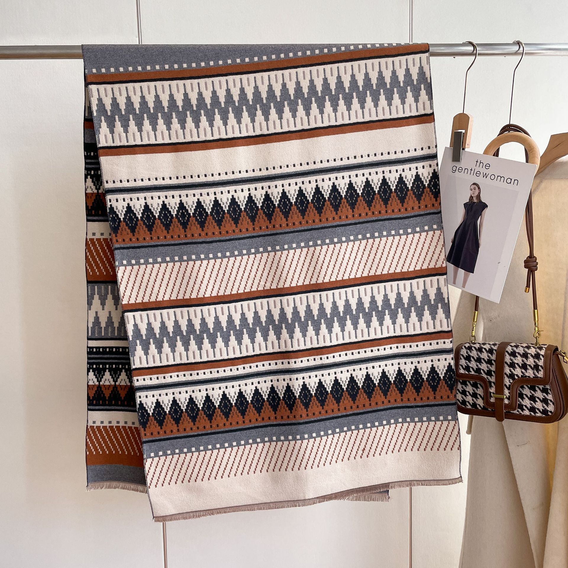 Otoño e Invierno nuevo retro bohemio rombo contraste color Plaid bufanda doble cara Cachemira-como moda cálido chal
