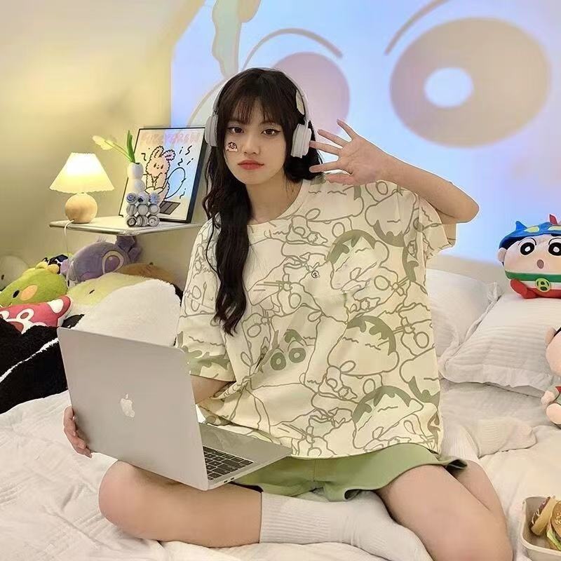 Pijama mujer verano suelto talla grande dulce y lindo estudiante pantalones cortos de manga corta se pueden usar trajes de servicio a domicilio coreanos