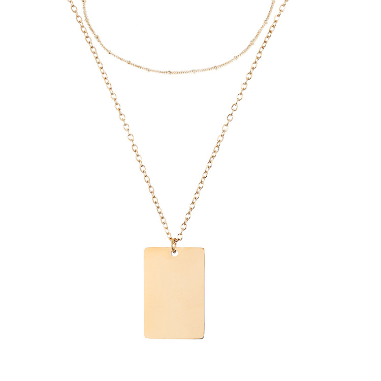 Titanium Steel Material Customization Laser Engraving, Rectangle Pattern PVD Coated 14K Gold Rose Gold Real Gold Plated Customization Laser Engraving Rectangle Titanium Steel Simple Style Waterproof Non Tarnish 304 Stainless Steel Layered Necklaces