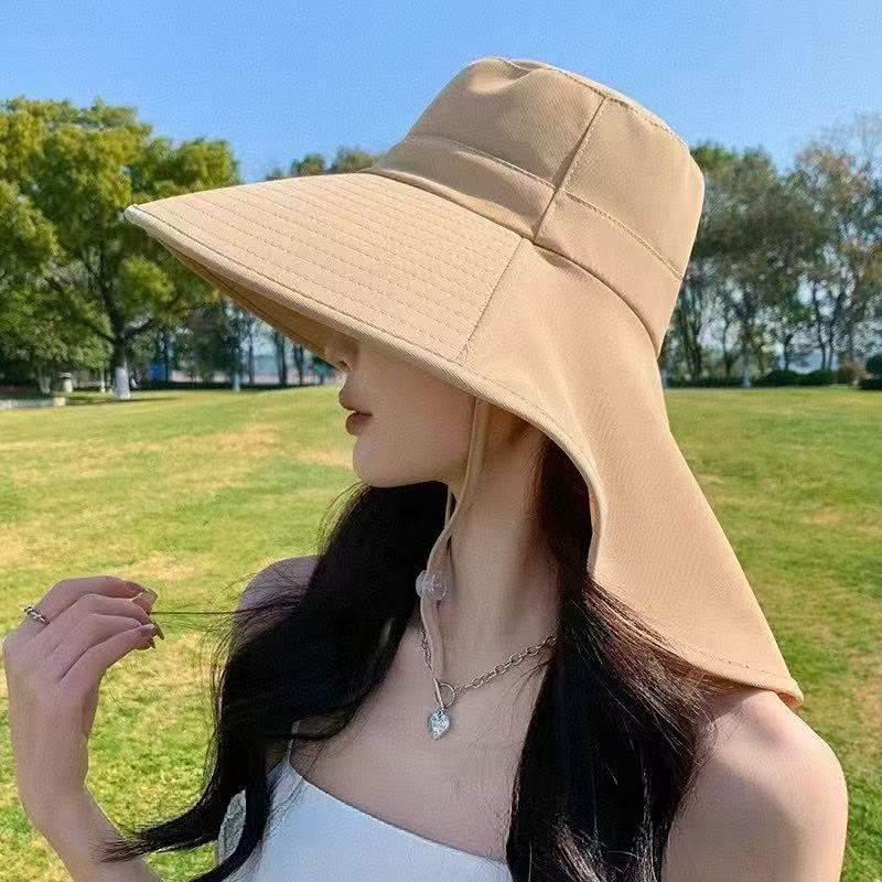 防紫外线防晒遮脸大披肩太阳防风骑车遮阳帽百搭渔夫帽女夏天海边|undefined