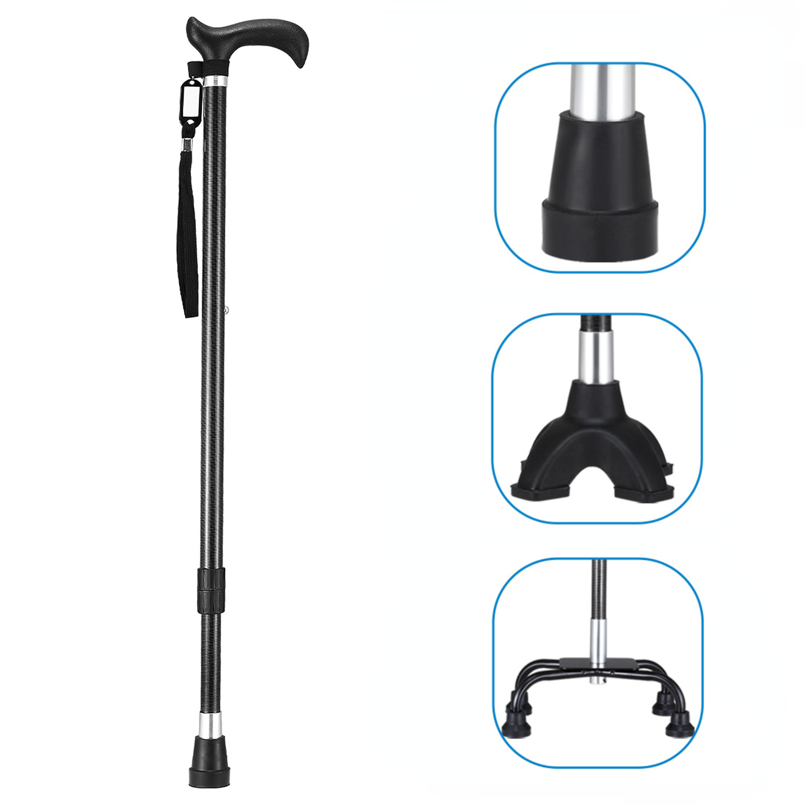 Bastón para personas mayores, bastón de cuatro patas, bastón telescópico antideslizante, bastón ajustable en altura. image 12