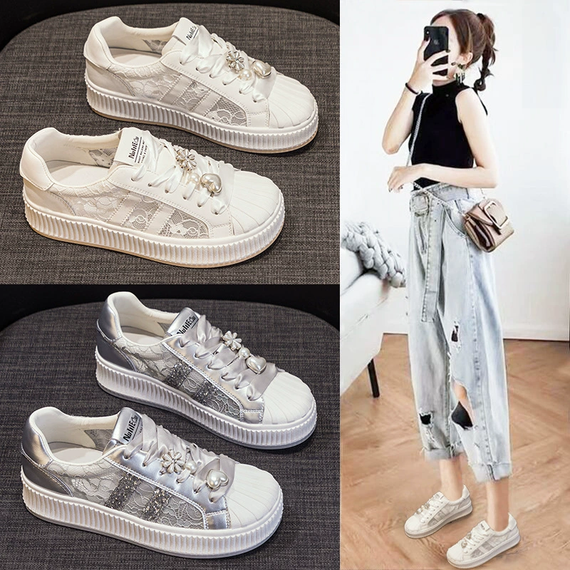 Дышащие и суперпопулярные женские белые туфли знаменитостей в Интернете, летние туфли на толстой подошве с сеткой, новинка 2025 года, популярная повседневная спортивная обувь