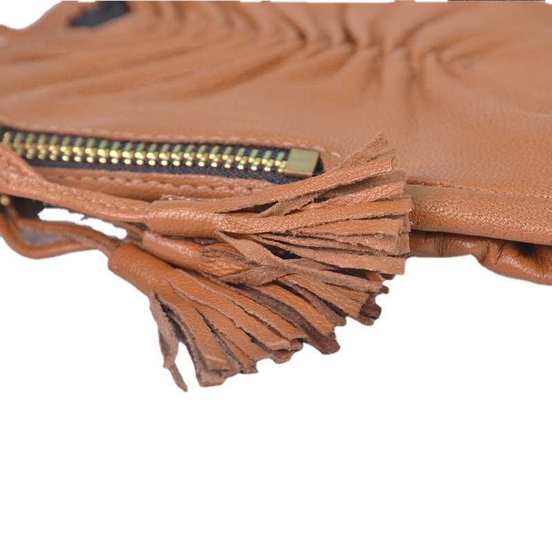 纤首新款皮手套女款新款薄韩版流苏拉链开车短款羊皮包邮真皮手套