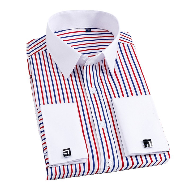 Camisa de gemelos franceses de gran tamaño 38-48 para hombres de manga larga con cuello de color diferente Camisa informal de negocios con cuello formal Reparación de estilo coreano