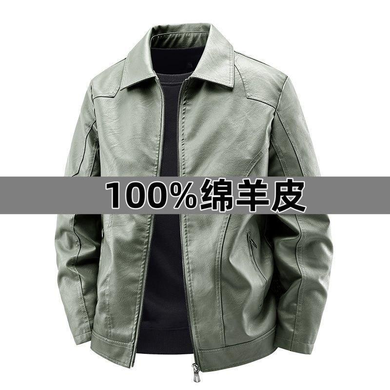 海宁2025新款100%绵羊皮皮夹克薄款休闲修身韩版翻领机车外套加绒|undefined