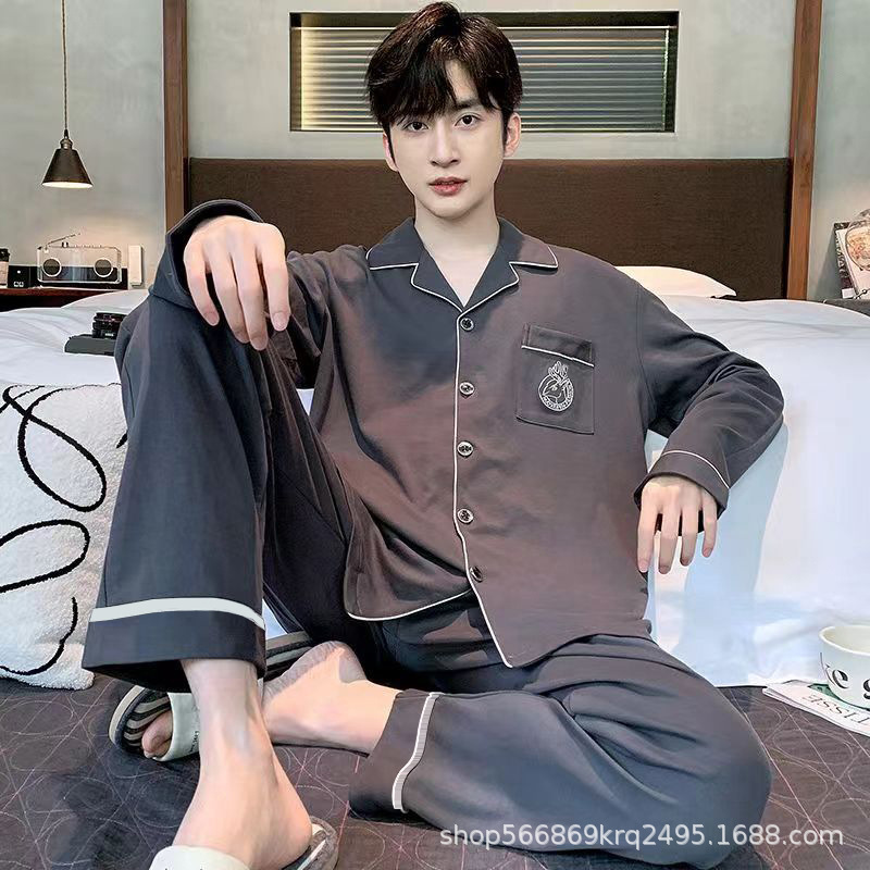 Pajamas Men's Spring and Autumn Cotton Long Sleeve Cotton Thin Men's Autumn and Winter plus size Casual Autumn Home Clothes suit Pajamas Men's Spring and Autumn Cotton Long Sleeve Cotton Thin Men's Autumn and Winter plus size Casual Autumn Home Clothes suit