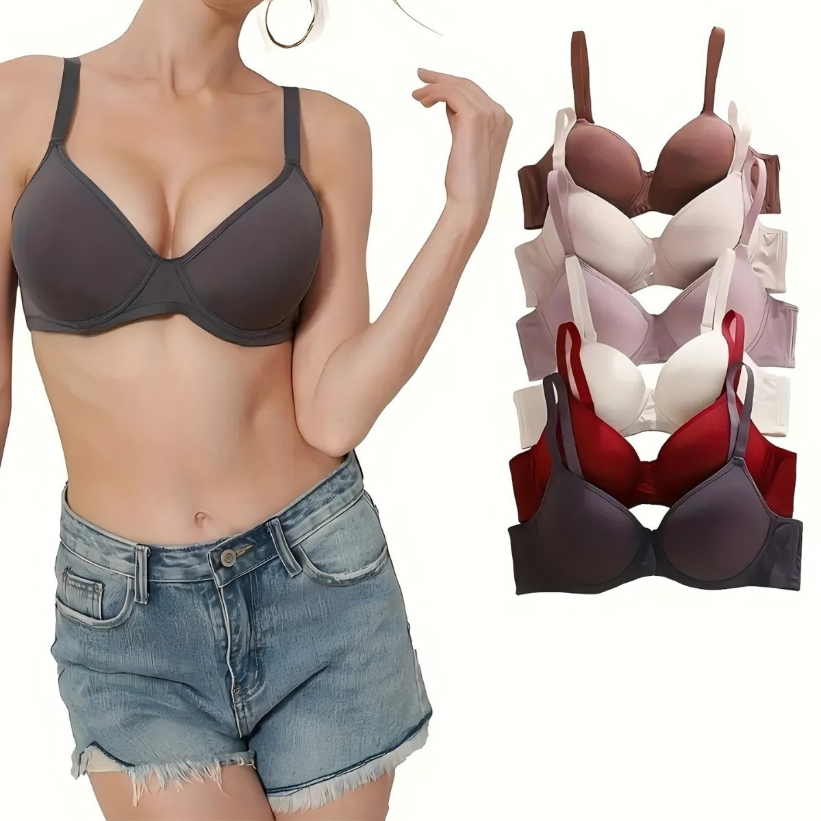 Sujetador push-up sin aros ultra suave y sin costuras para mujer, estilo europeo y americano, que recoge los senos laterales, previene la flacidez y hace que los senos grandes se vean más pequeños.