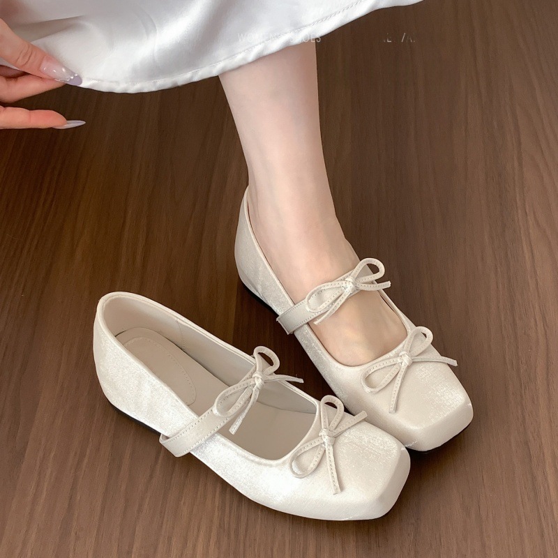 Fairy-Style Shoes with Skirt, Height-Increasing Ballet Flats for Women, 2026 New Model, Gentle Bowknot Flat Mary Jane Shoes