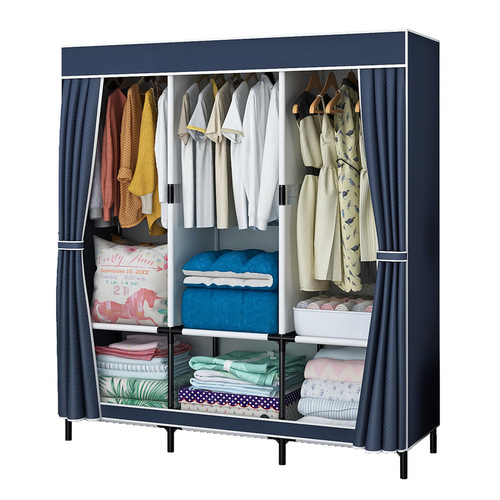 Simple Wardrobe Assembly Home Bedroom Fabric Wardrobe Steel Pipe Thickened Reinforced Specialized for Renting Room Single Dormitory