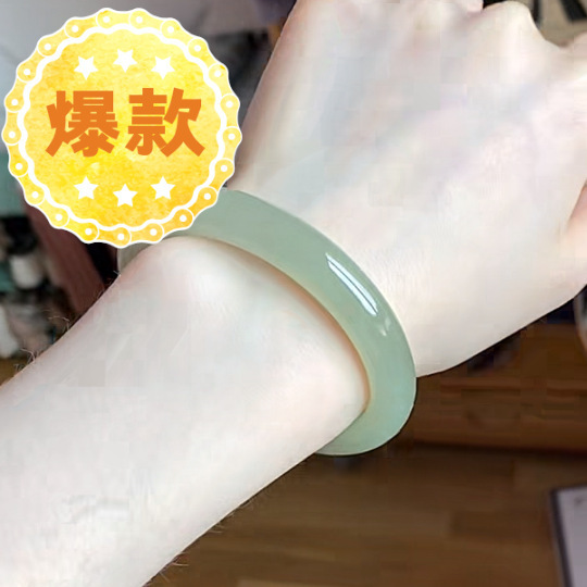 New Antique-Style Glass Jade-Like Jingle Bracelet for Girlfriends, Thick Round Bar Imperial Concubine Bracelet