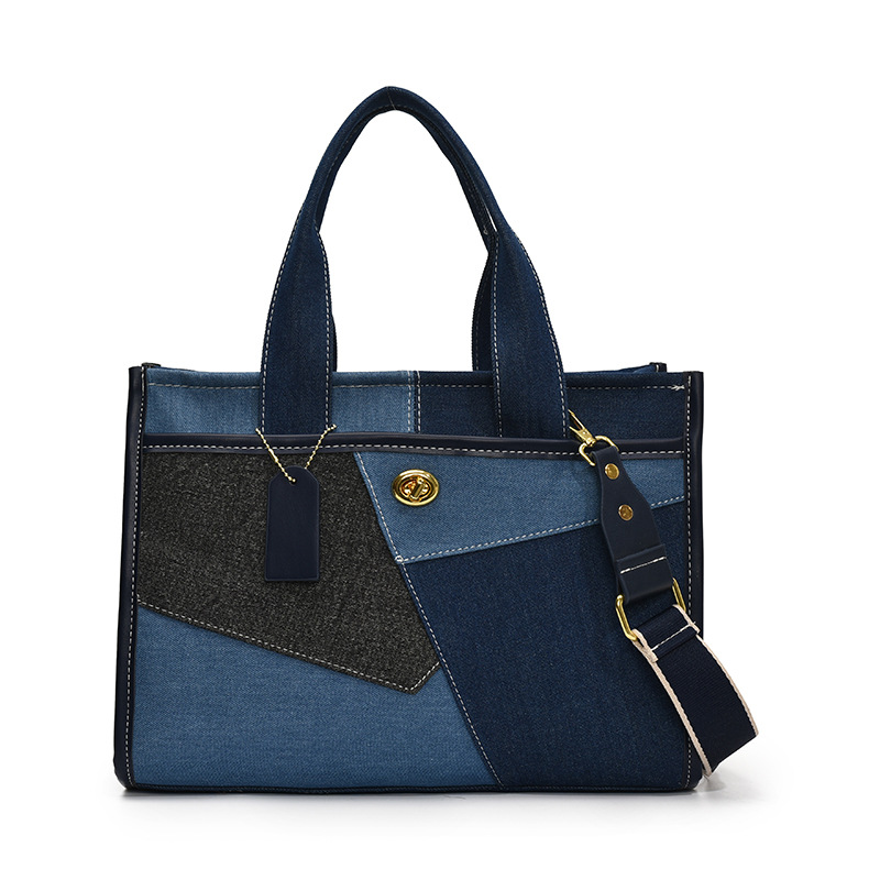 Bolsos para mujer 2025 nuevo estilo transfronterizo de mezclilla costura de contraste de color bolso portátil portátil bolso de mensajero de hombro de viaje de ocio