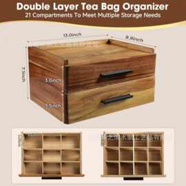 木质双层抽屉茶包收纳盒茶桌收纳盒茶水间咖啡包糖包收纳盒