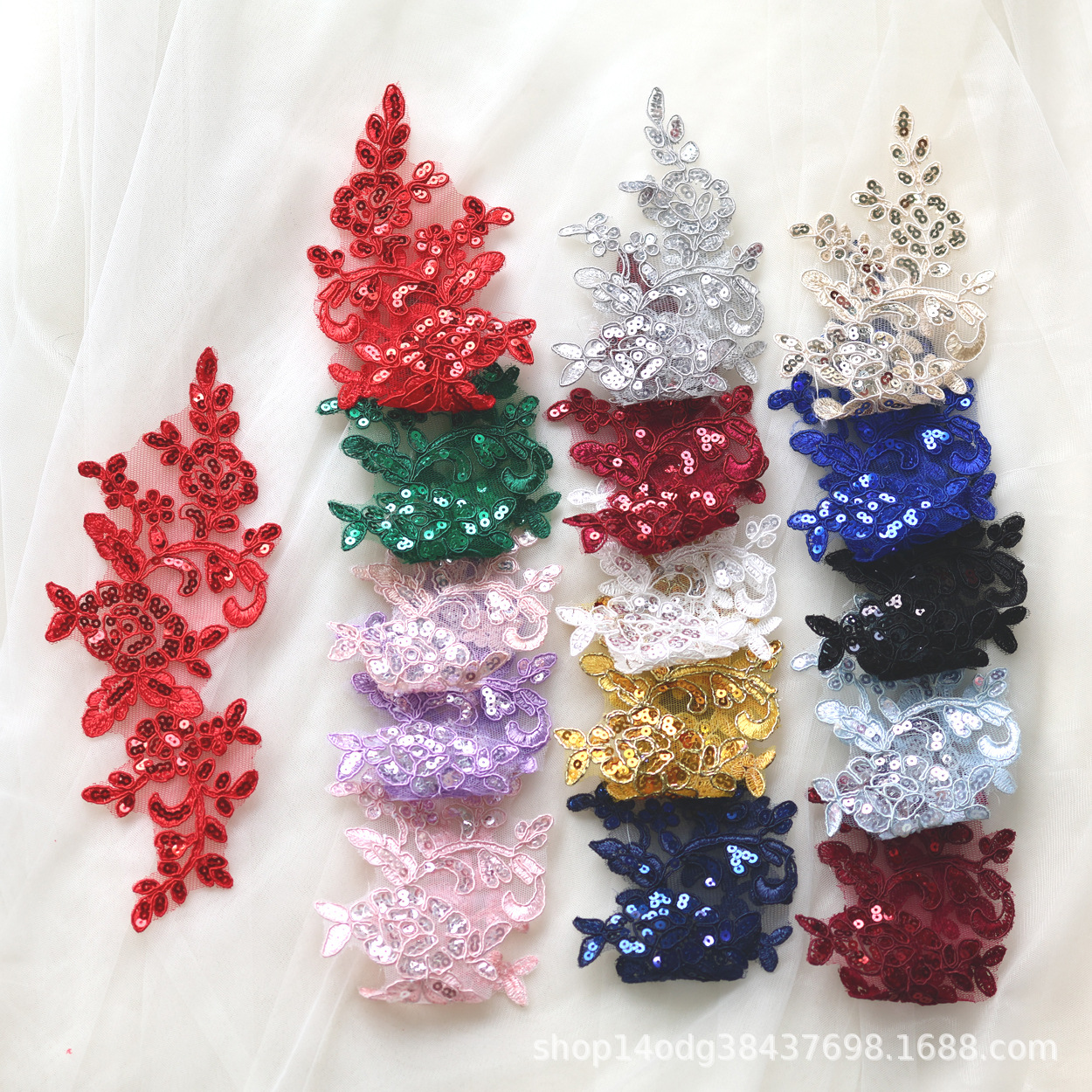 新款彩色亮片对花刺绣多色亮片朵花diy婚纱礼服演出服辅料贴花