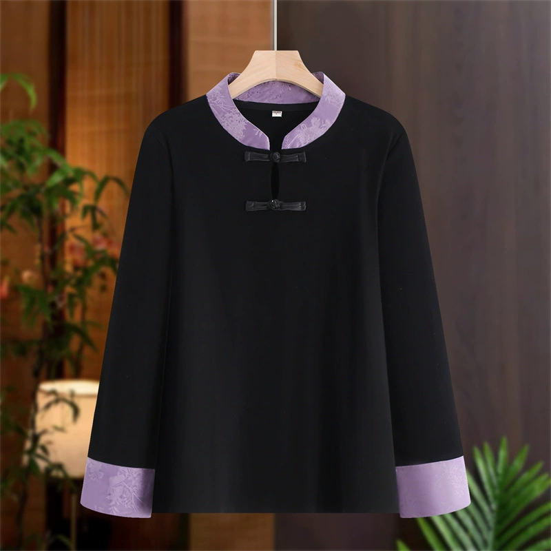 2024 Мамина новая осенняя универсальная рубашка с длинными рукавами в китайском стиле, модная базовая рубашка на пуговицах в стиле ретро, ​​закрывающая живот.
