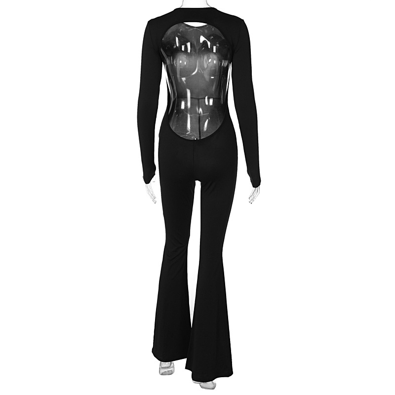 Autumn Winter Women Sexy Backless Long Sleeves Bell Bottom Pants Slim Fit Hip Raise Jumpsuit Women