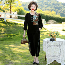 2025秋季新款金丝绒时尚宽松妈妈装套装中老年女装盘扣遮肉两件套