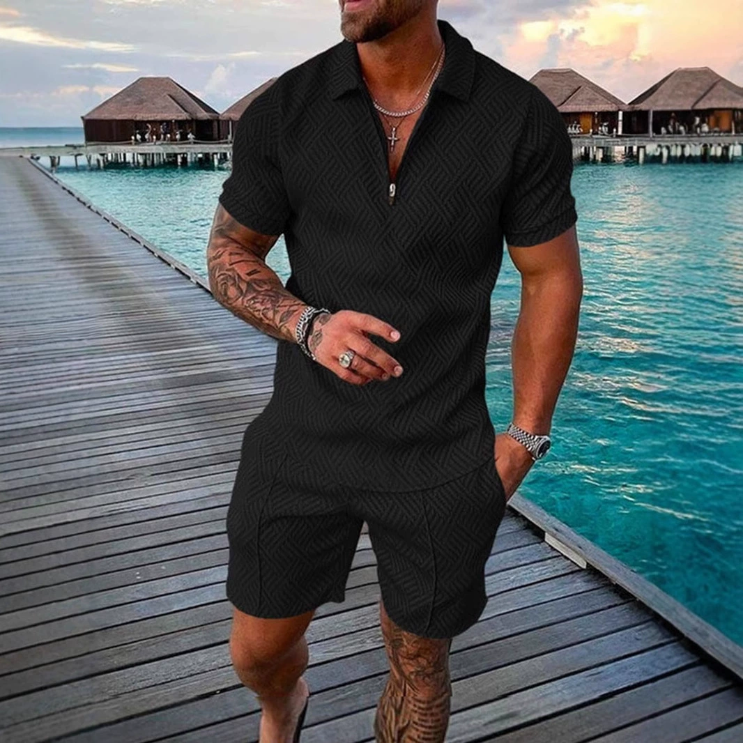 Трансграничное лето мужской 3D молния с коротким рукавом рубашка POLO большой размер повседневный европейский и американский костюм с отворотом мужские шорты