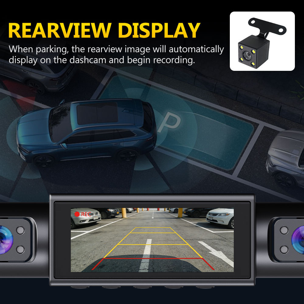 Cross-border four-lens dashcam with WIFI connection, night vision, 1080P quad-view display, and reverse camera monitoring