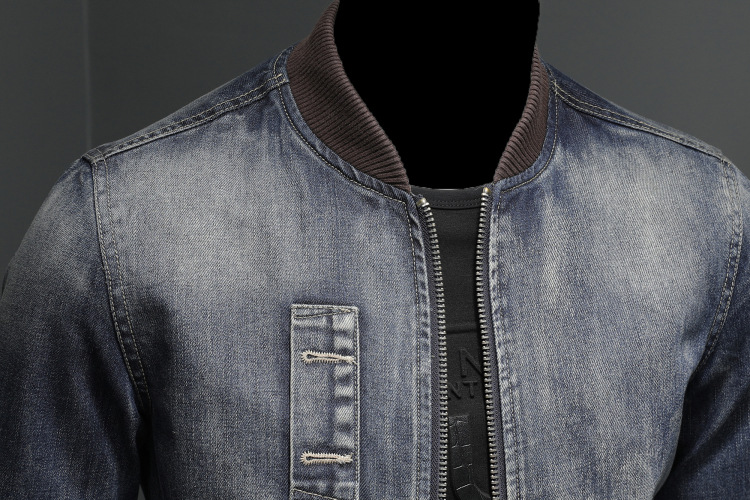 Men's Retro Stand Collar Denim Jacket Trendy Spring Autumn Coat_voghion.com