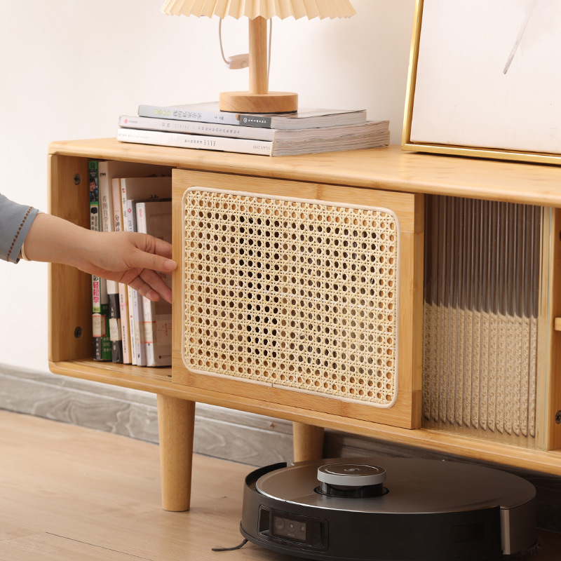 Mueble de TV con puerta corredera de estilo japonés, vidrio de ratán, casa de familia, gabinete audiovisual simple, apartamento pequeño, sala de estar, gabinete de piso, gabinete de almacenamiento, nuevo producto