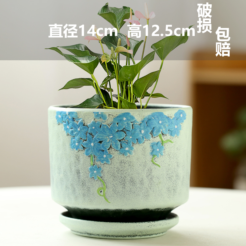 세라믹-단일 고급 핸드 컬러 모스 그린 블루 스타 플라워-대형