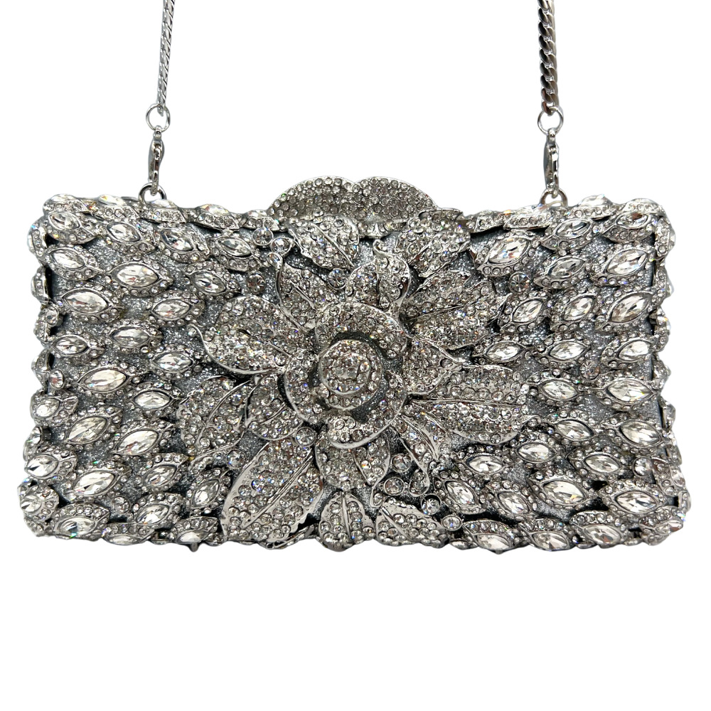Túi clutch nữ đính kim cương dạ tiệc phong cách Âu Mỹ — kim cương vàng trên nền vàng, Màu bạc, Màu xanh lá, Màu đen chi tiết 8