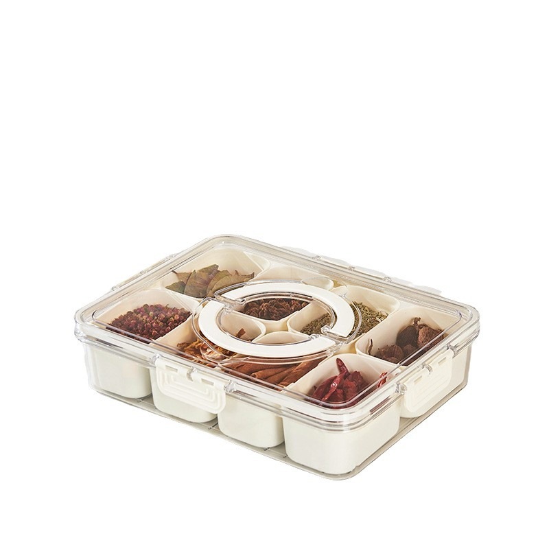 Condimento plástico de preservación de fresco caja de sellado de cocina caja de almacenamiento de especias formato de clasificación de alimentos condimentos de granos transparentes
