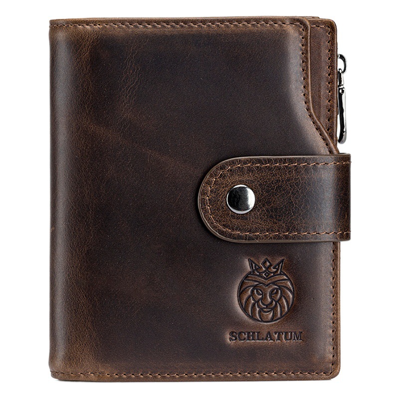 Lion Leiden first layer cowhide RFID anti-theft brush leather wallet European and American retro men's short vertical wallet wholesale