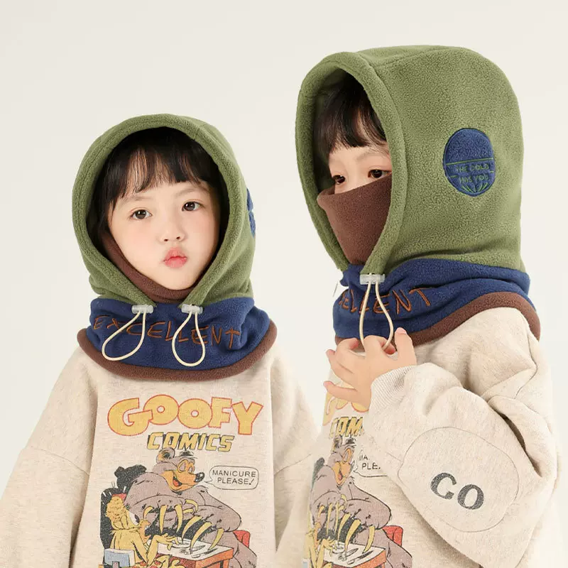儿童保暖一体围巾口罩帽防风加绒加厚护耳毛绒帽男女童宝宝套头帽