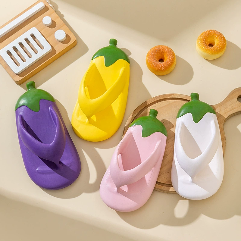 Тапочки из баклажанов для мужчин и женщин, летние Нескользящие шлепанцы для ванной с героями мультфильмов, домашние сандалии для девочек с толстой подошвой