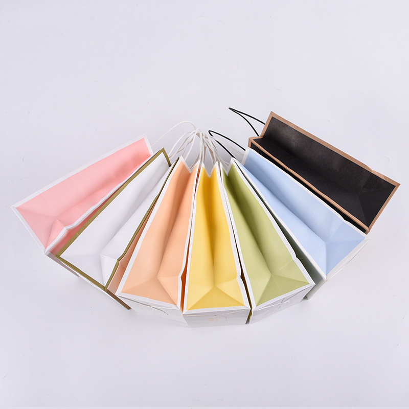 现货牛皮纸袋手提袋撞色新年礼品服装购物奶茶外卖打包袋可印logo