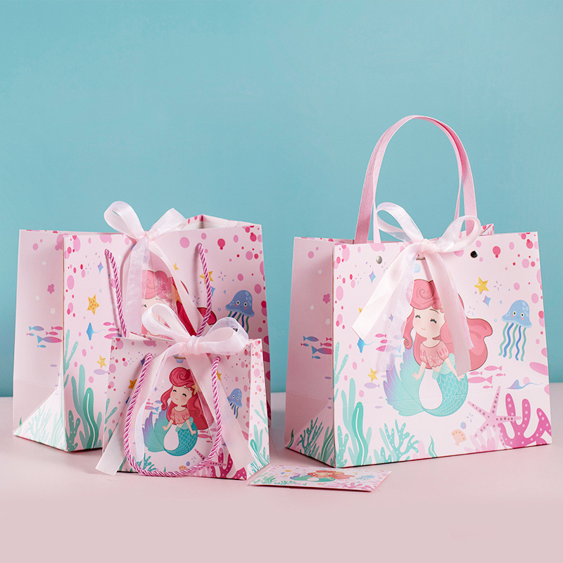 Bolso de sirena de dibujos animados para niños tienda de ropa bolsa de embalaje bolsa de compras linda chica bolsa de regalo bolsa de papel