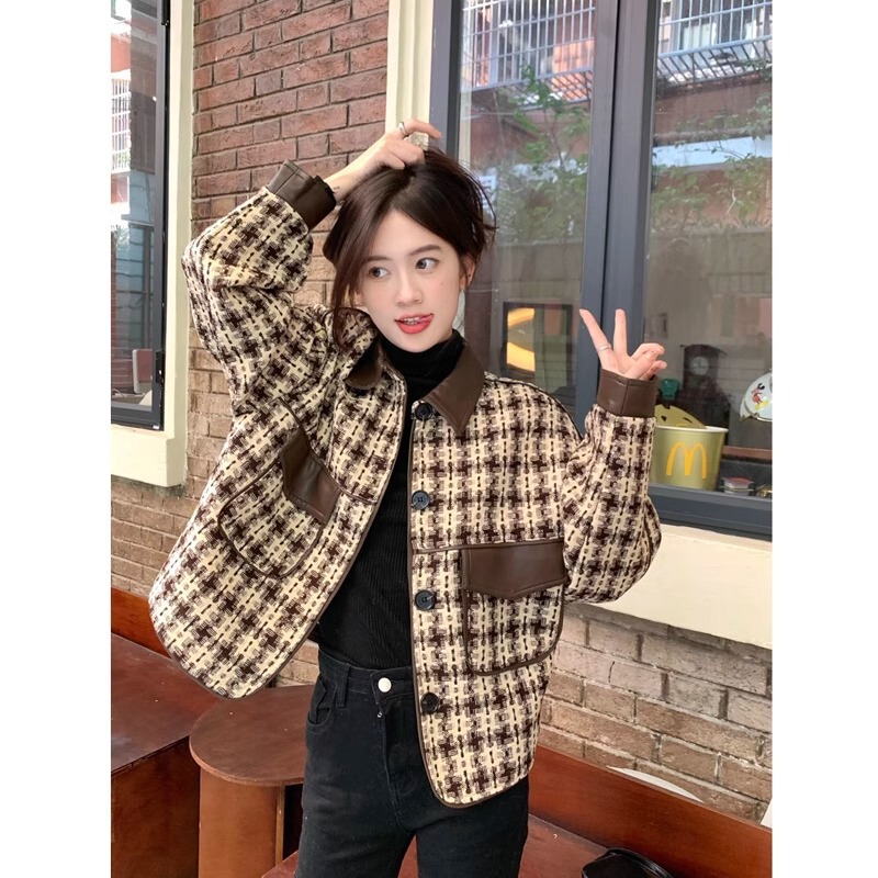 Tweed Style Houndstooth Outwear Women's Autumn and Winter Design Niche High-End Chic Jacket Top 2025 New Style