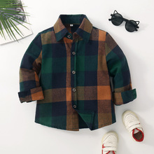 跨境男童新款秋冬格子磨毛长袖衬衫中小儿童休闲衬衫百搭外穿上衣