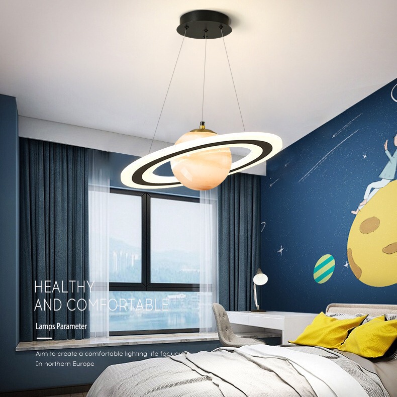 Cross Border 48cm Astronaut Bedroom Children's Room Chandelier Modern Simple Planet Wandering Earth Saturn Room Lamps