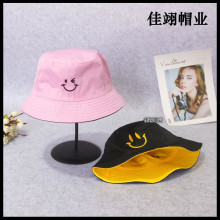 【摆摊热卖】笑脸双面戴渔夫帽女帽子双面盆帽百搭夏防晒帽遮阳帽