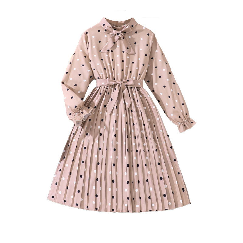 Girls' 6-12 autumn clothing new mid size children's polka dot printed long sleeved princess dress_voghion.com