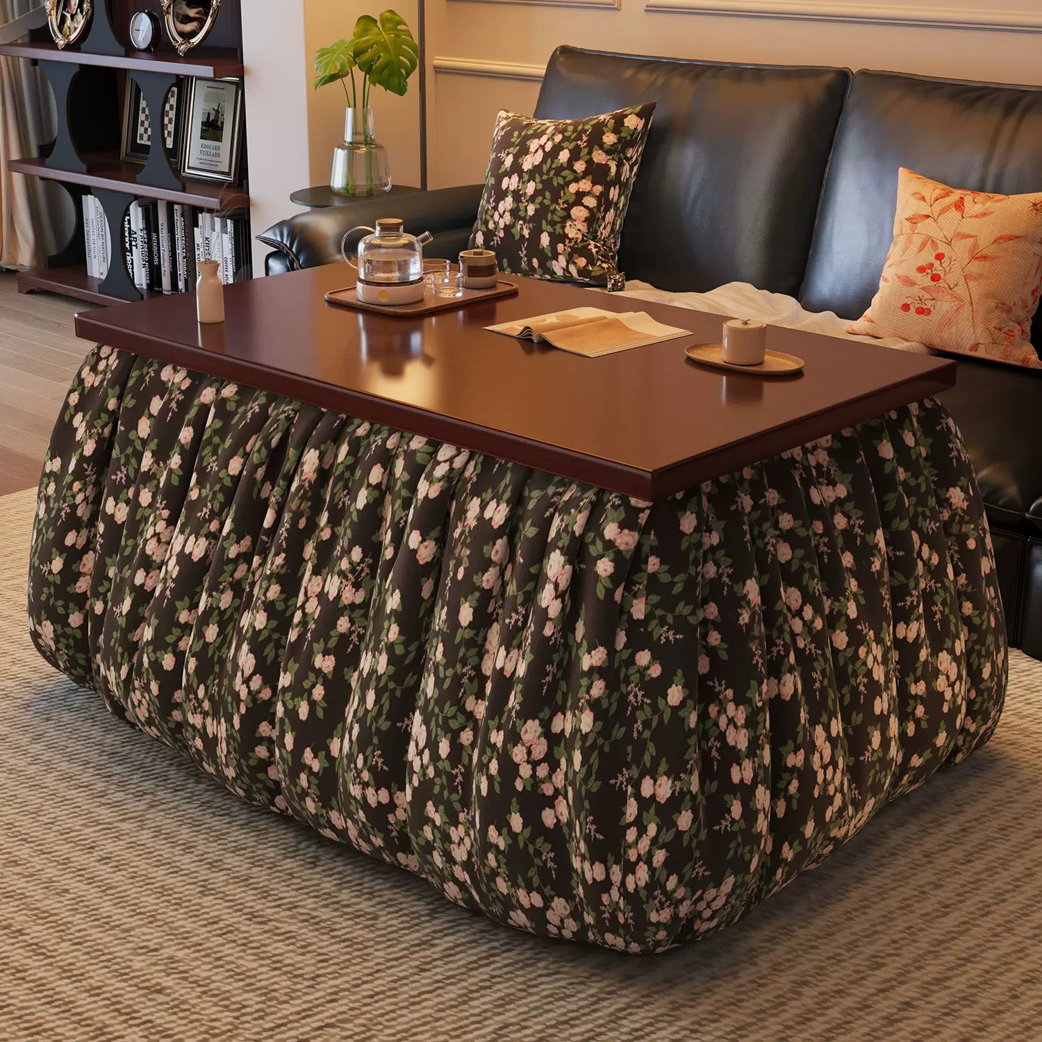 保暖烤火桌带抽屉可拉伸折叠储物桌加厚款炕桌取暖桌客厅简易茶几