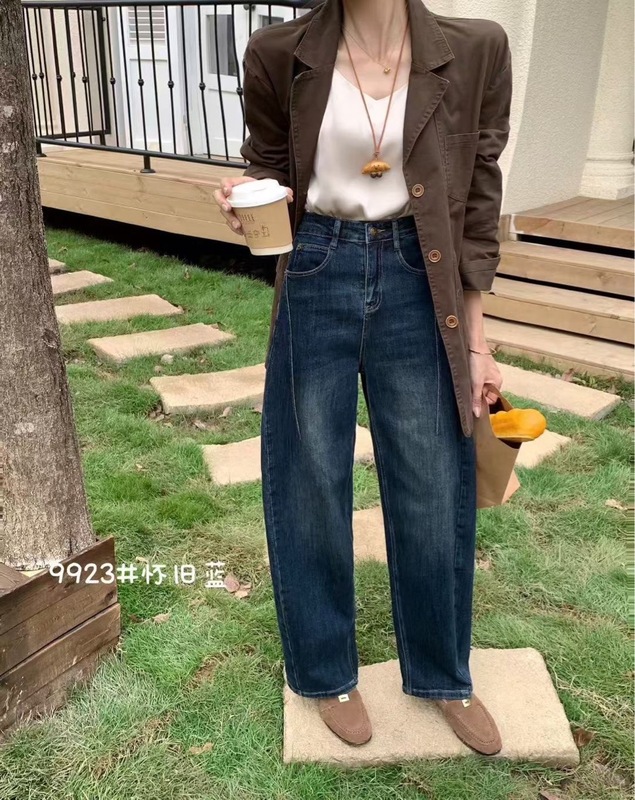 9923秋季新款高弹水洗软牛仔宽松显瘦休闲时尚百搭韩系弯刀裤|undefined