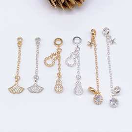 强保色轻奢款铜镀银葫芦手链diy安全链微镶流苏锆石提溜吊坠配饰