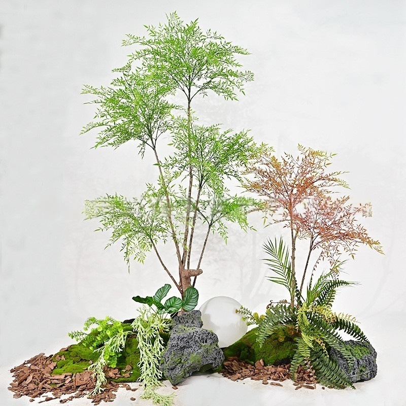 新中国式茶室景観装飾シミュレーション緑植南天竹鉢植え室内ショーウインドー着地造景装飾緑植|undefined