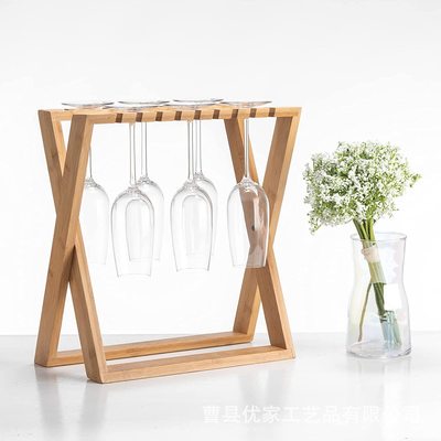 Bamboo X-type red wine Cup holder fold red wine Cup holder household a living room Restaurant Tall Wine Glass pylons