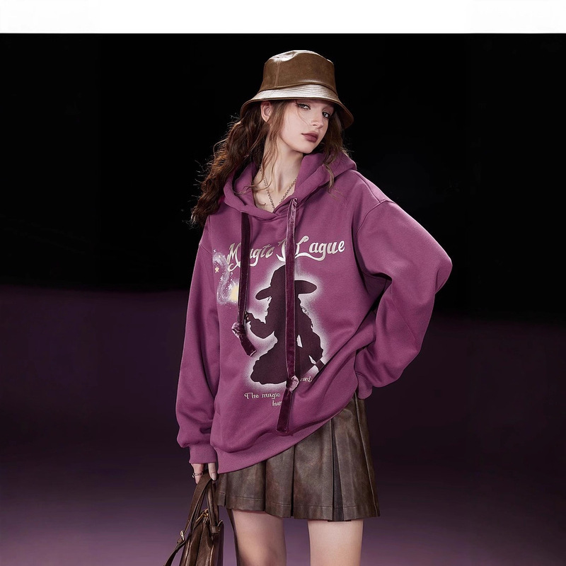 Fairy's Pocket Loose Hooded Sweatshirt Women's 2025 Winter New Printed Polar Fleece Small Loose Top