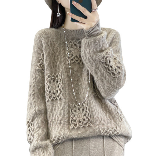 Three, five and seven stitches heavy cardigan, thick hollow hook pattern sweater, strictly selected knitwear, lazy style knitted sweater