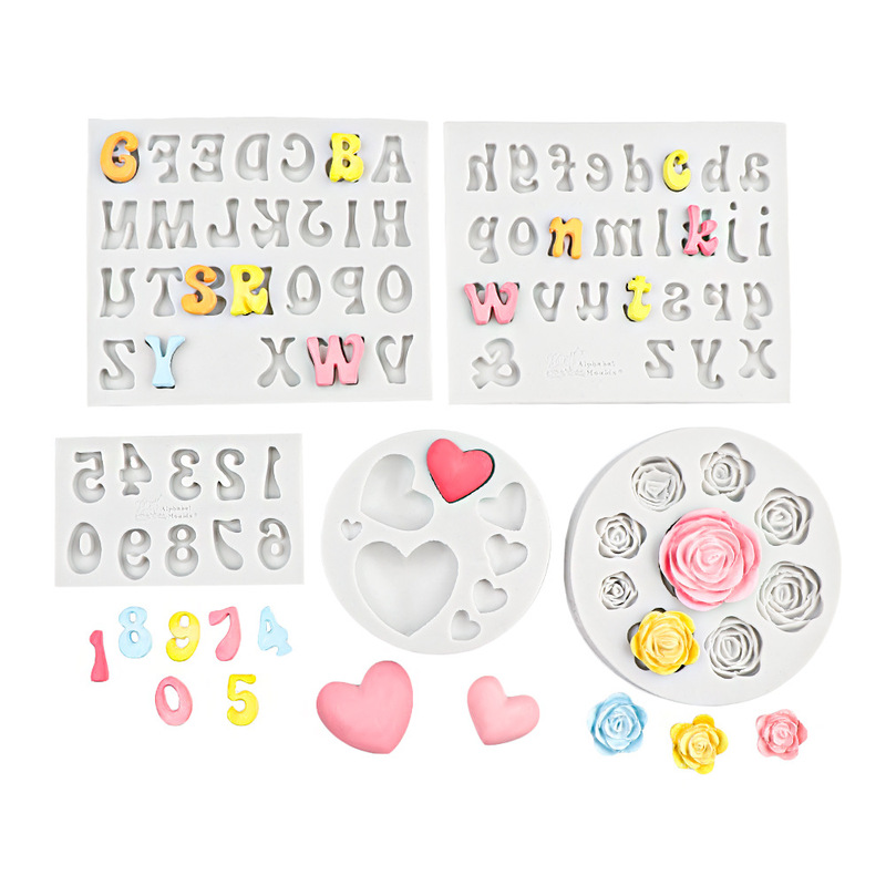 flower love silicone mold diy chocolate case letters birthday cake decoration dropping silicone mold