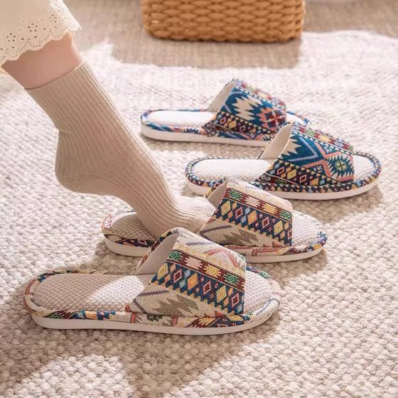 Dung-feeling linen slippers women's spring and summer ethnic style non-slip soft bottom hospitality home floor slippers spring and autumn women's