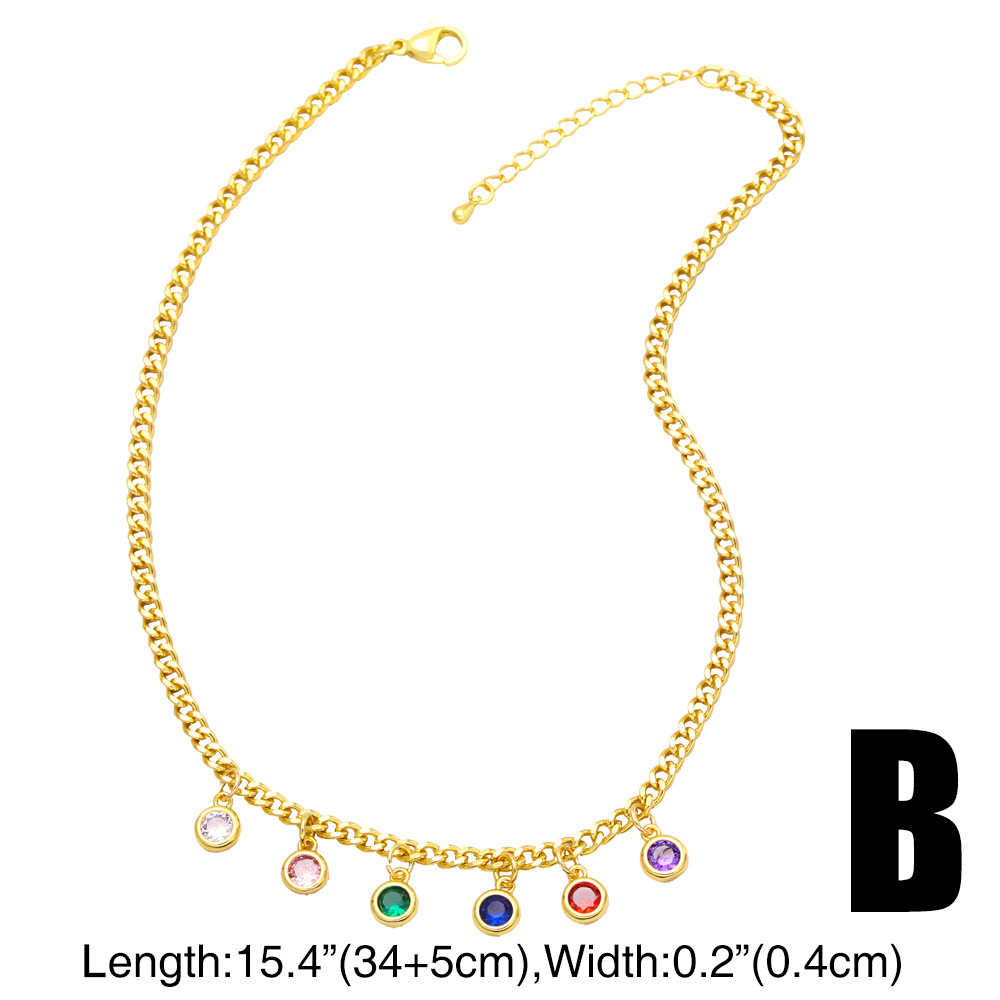 2022 New Fashion Elegant Geometric Star Colorful Zircon Inlaid Cuban Chain Necklace